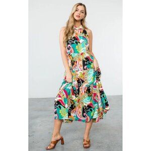 THML HALTER PAISLEY TIERED MAXI DRESS SIZE SMALL